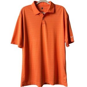 Nike‎ Golf Polo Shirt Striped FitDry Athletic Training Orange Large
